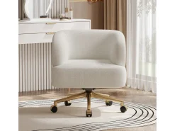 1 Cadeira em tecido chenille - pés de metal dourado - rotação 360° - con 5 rodas - Bege