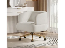 1 Cadeira em tecido chenille - pés de metal dourado - rotação 360° - con 5 rodas - Bege