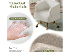 1 Cadeira em tecido chenille - pés de metal dourado - rotação 360° - con 5 rodas - Bege