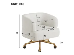 1 Cadeira em tecido chenille - pés de metal dourado - rotação 360° - con 5 rodas - Bege