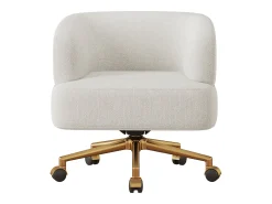 1 Cadeira em tecido chenille - pés de metal dourado - rotação 360° - con 5 rodas - Bege