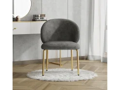 1 Cadeira em tecido chenille - pés de metal dourado - cadeira de toucador - cadeira de jantar - Cinza