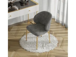 1 Cadeira em tecido chenille - pés de metal dourado - cadeira de toucador - cadeira de jantar - Cinza