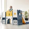 6 em 1 Kids Slide - Com cesto de basquetebol, escorrega, torre de escalada, HDPE (bolas do mar não excluídas) - Azul