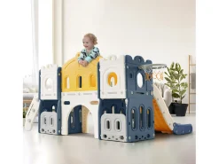 6 em 1 Kids Slide - Com cesto de basquetebol, escorrega, torre de escalada, HDPE (bolas do mar não excluídas) - Azul