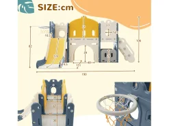 6 em 1 Kids Slide - Com cesto de basquetebol, escorrega, torre de escalada, HDPE (bolas do mar não excluídas) - Azul