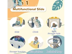 6 em 1 Kids Slide - Com cesto de basquetebol, escorrega, torre de escalada, HDPE (bolas do mar não excluídas) - Azul