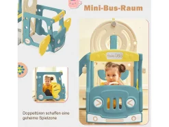 5 em 1 Kids Slide com autocarro, baloiços, escorrega, escada de escalada, cesto de basquetebol e basquetebol, verde
