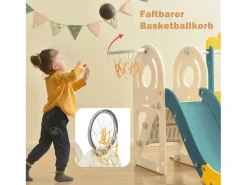 5 em 1 Kids Slide com autocarro, baloiços, escorrega, escada de escalada, cesto de basquetebol e basquetebol, verde