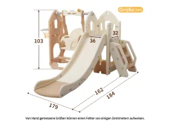 5 em 1 PP Slide para crianças dos 3 aos 8 anos, baloiço, escorrega, escalada, espaço de armazenamento, estrutura de basquetebol, rosa antigo