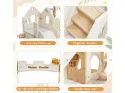 5 em 1 PP Slide para crianças dos 3 aos 8 anos, baloiço, escorrega, escalada, espaço de armazenamento, estrutura de basquetebol, rosa antigo