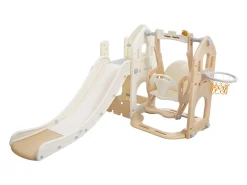 5 em 1 PP Slide para crianças dos 3 aos 8 anos, baloiço, escorrega, escalada, espaço de armazenamento, estrutura de basquetebol, rosa antigo