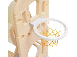 5 em 1 PP Slide para crianças dos 3 aos 8 anos, baloiço, escorrega, escalada, espaço de armazenamento, estrutura de basquetebol, rosa antigo