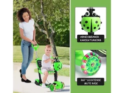5 -ONE Scooter infantil das crianças, 3 rodas leves LED, com cesta de desenhos animados removíveis, ajustável em altura, para crianças de 2 a 8 anos