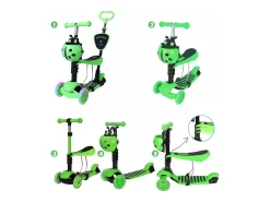 5 -ONE Scooter infantil das crianças, 3 rodas leves LED, com cesta de desenhos animados removíveis, ajustável em altura, para crianças de 2 a 8 anos