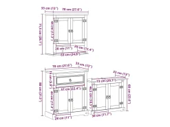 3 pcs conj. de móveis p/ casa de banho Corona pinho maciço
