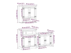 3 pcs conj. de móveis p/ casa de banho Corona pinho maciço
