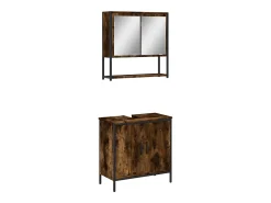 2 pcs conj. móveis casa de banho derivados madeira cor fumado