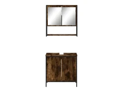 2 pcs conj. móveis casa de banho derivados madeira cor fumado