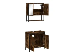2 pcs conj. móveis casa de banho derivados madeira cor fumado