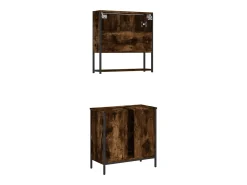 2 pcs conj. móveis casa de banho derivados madeira cor fumado