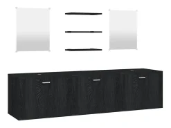 6 pcs conj. móveis de casa de banho derivados de madeira preto