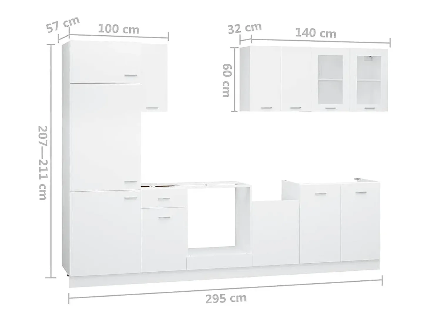 8 pcs conjunto armários de cozinha derivados de madeira Lyon branco