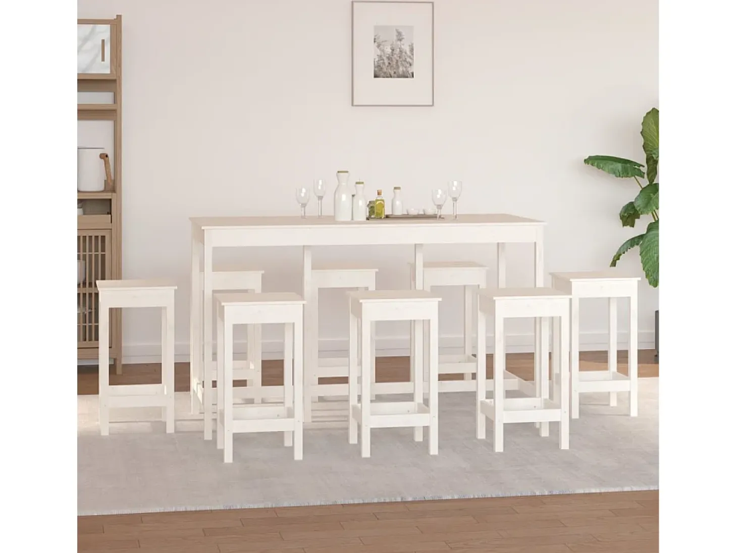 9 pcs conjunto de bar pinho maciço branco