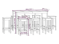9 pcs conjunto de bar pinho maciço