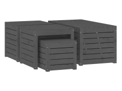 4 pcs conjunto de caixas de jardim pinho maciço cinzento