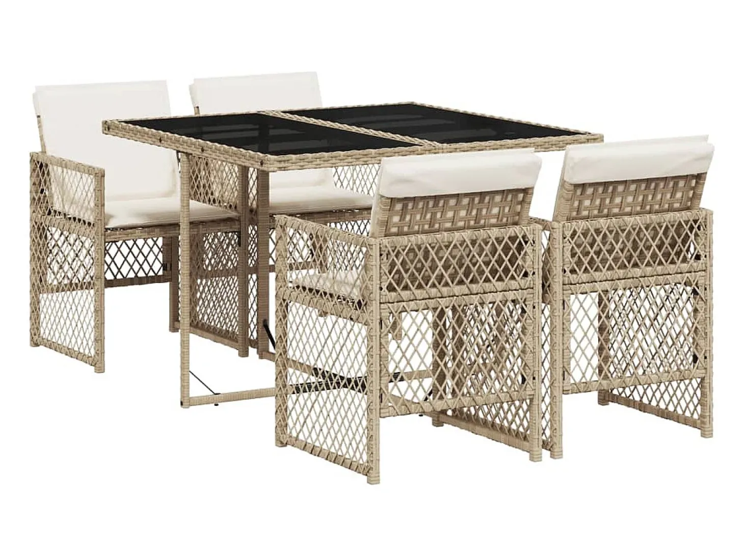 5 pcs conjunto de jantar p/ jardim com almofadões vime PE bege