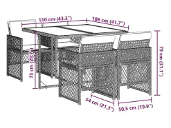 5 pcs conjunto de jantar p/ jardim com almofadões vime PE bege
