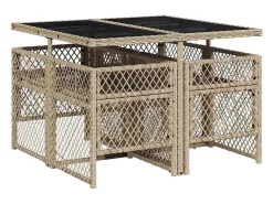 5 pcs conjunto de jantar p/ jardim com almofadões vime PE bege