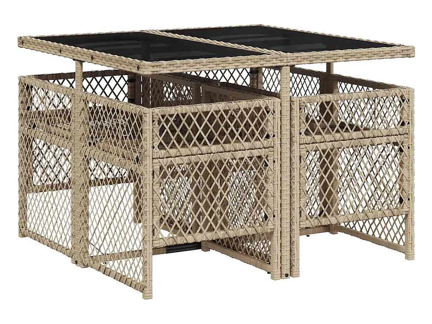 5 pcs conjunto de jantar p/ jardim com almofadões vime PE bege