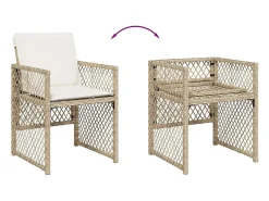 5 pcs conjunto de jantar p/ jardim com almofadões vime PE bege