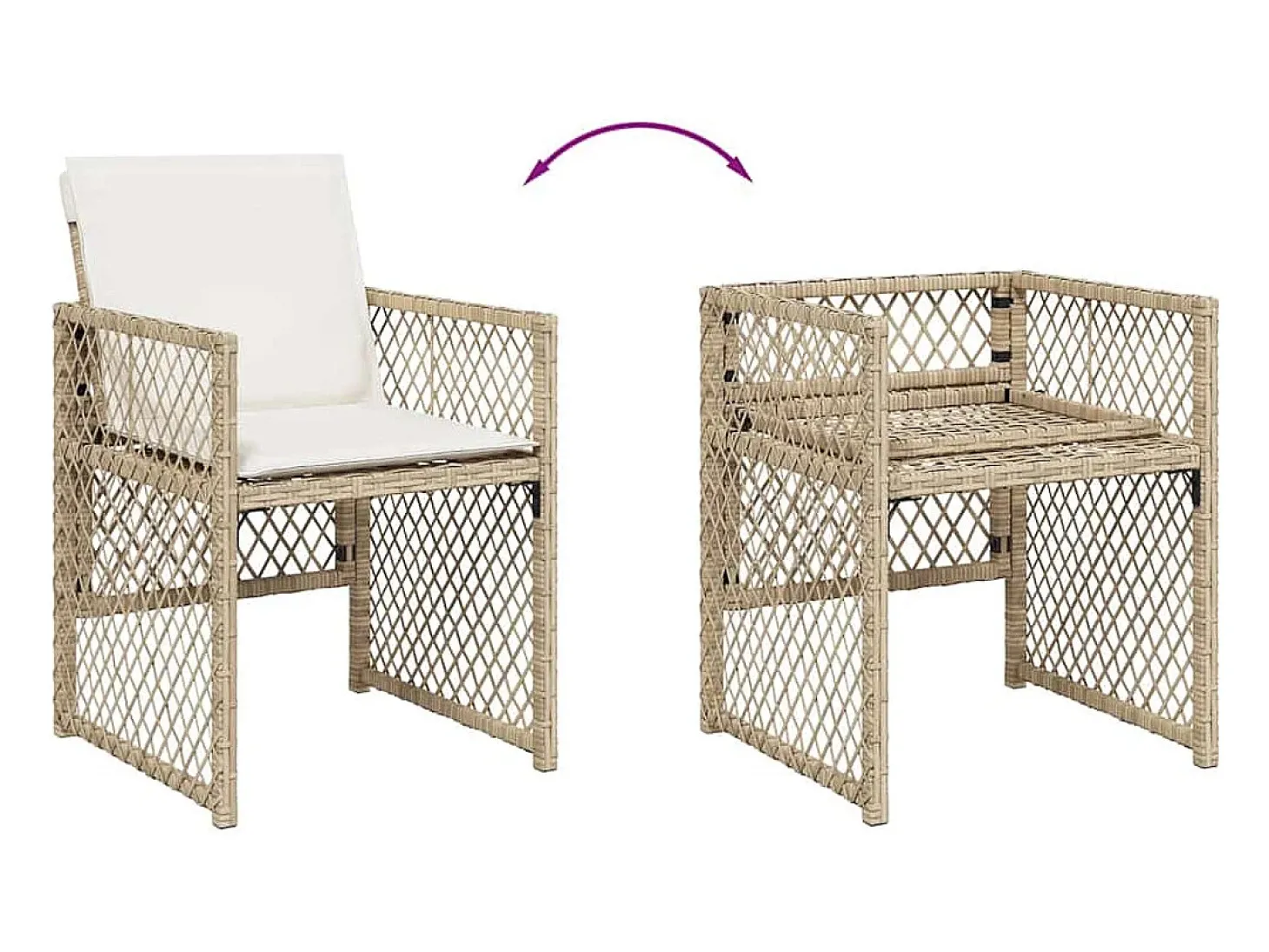 5 pcs conjunto de jantar p/ jardim com almofadões vime PE bege
