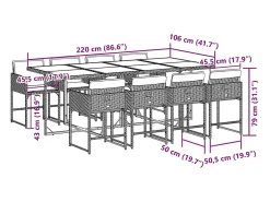 9 pcs conjunto de jantar p/ jardim c/ almofadões vime PE preto