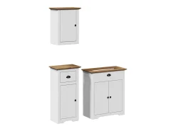 3 pcs conjunto de móveis WC BODO pinho maciço branco castanho