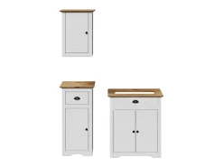 3 pcs conjunto de móveis WC BODO pinho maciço branco castanho