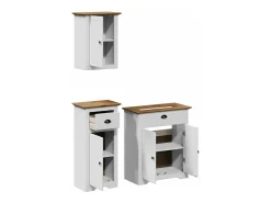 3 pcs conjunto de móveis WC BODO pinho maciço branco castanho