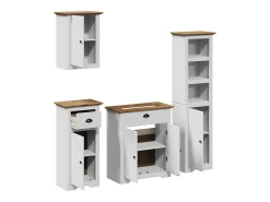 4 pcs conjunto de móveis WC BODO pinho maciço branco castanho
