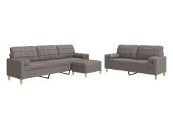 3 pcs conjunto de sofás c/ almofadas/apoio pés tecido