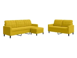 3 pcs conjunto de sofás com almofadões veludo amarelo