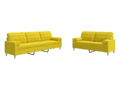 2 pcs conjunto de sofás com almofadas tecido amarelo-claro