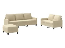 3 pcs conjunto de sofás com almofadões tecido cor creme