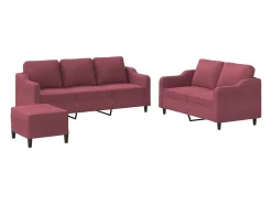 3 pcs conjunto de sofás com almofadões tecido vermelho tinto