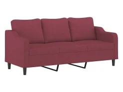 3 pcs conjunto de sofás com almofadões tecido vermelho tinto
