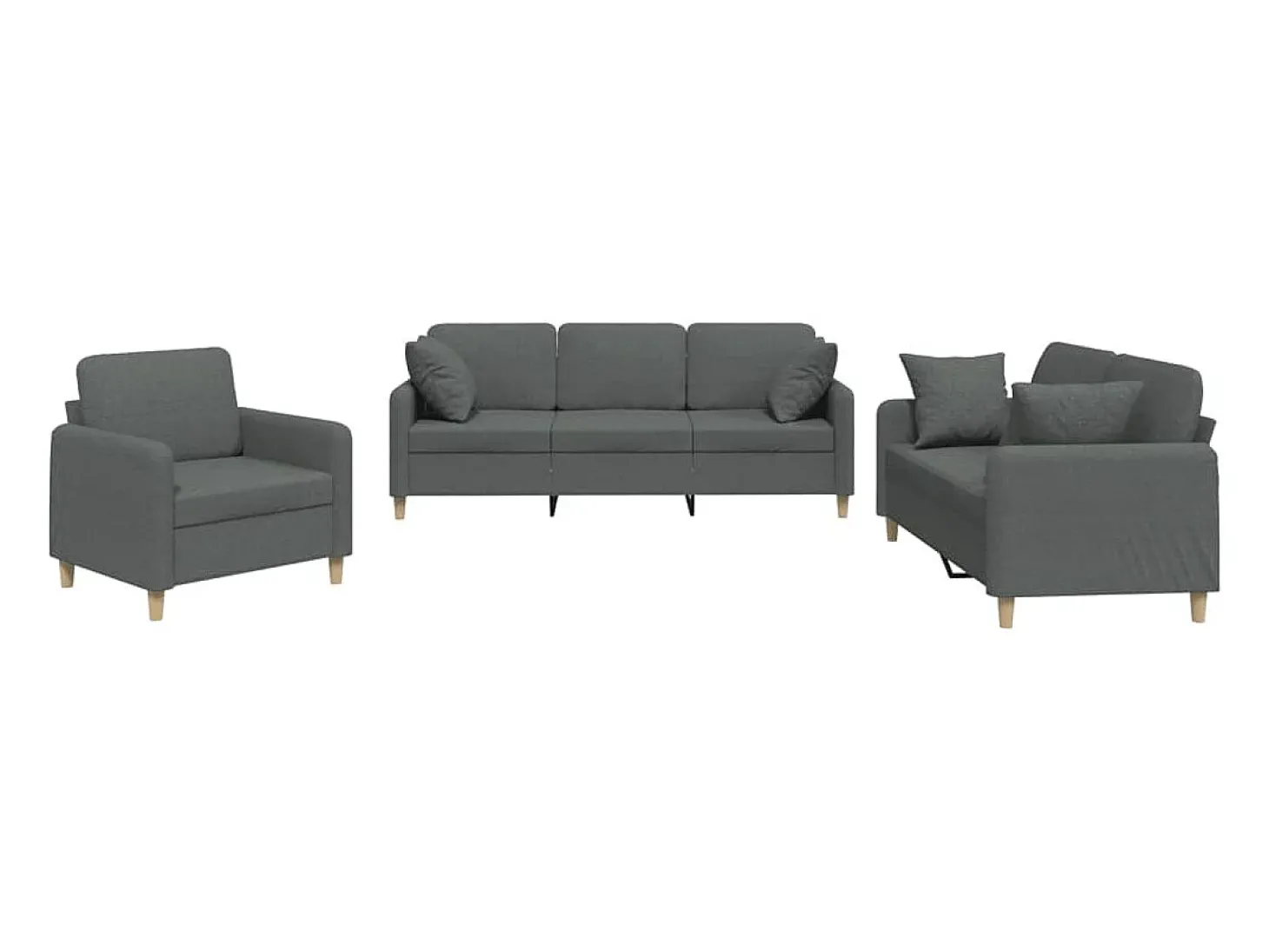 3 pcs conjunto de sofás com almofadas tecido cinzento-escuro