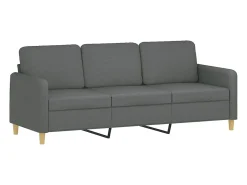 3 pcs conjunto de sofás com almofadas tecido cinzento-escuro
