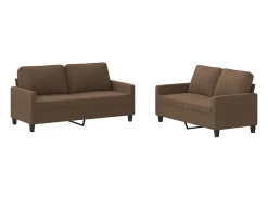 2 pcs conjunto de sofás com almofadões tecido castanho